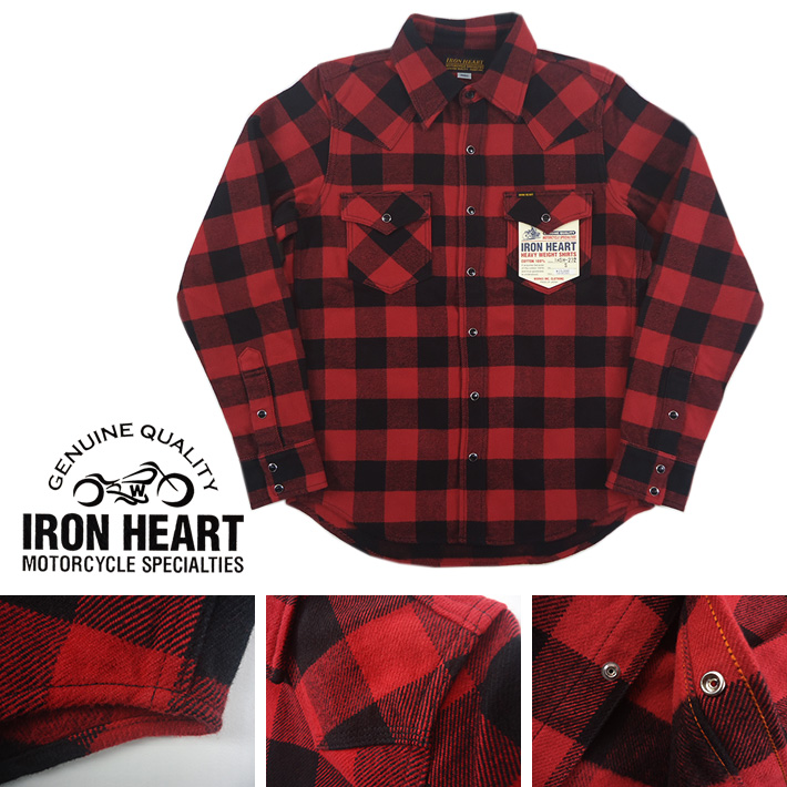 IRON HEART アイアンハート エクストラヘビーフランネル バッファローチェック ウエスタンシャツ IHSH-232 【長袖シャツ】-JOE-